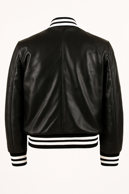 Men’s Genuine Black Sheep Leather Baseball Varsity Jacket