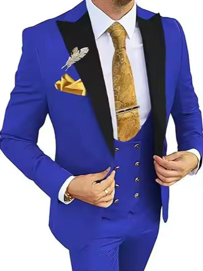 Men's Formal Tuxedo Suit – Premium Cotton Blend with Black Contrast Lapel