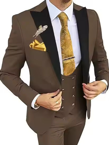 Men's Formal Tuxedo Suit – Premium Cotton Blend with Black Contrast Lapel