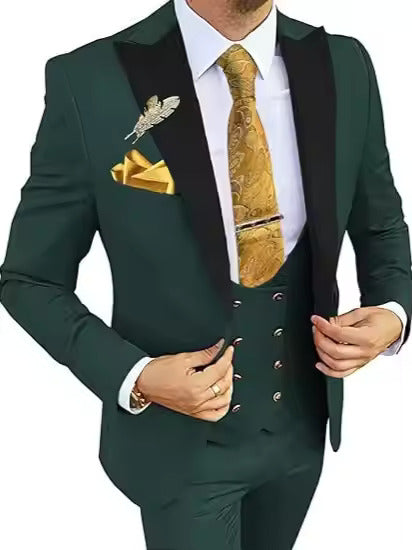 Men's Formal Tuxedo Suit – Premium Cotton Blend with Black Contrast Lapel