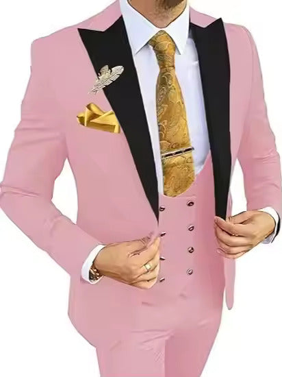 Men's Formal Tuxedo Suit – Premium Cotton Blend with Black Contrast Lapel