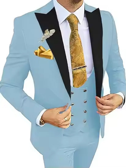 Men's Formal Tuxedo Suit – Premium Cotton Blend with Black Contrast Lapel