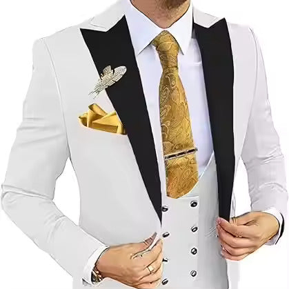Men's Formal Tuxedo Suit – Premium Cotton Blend with Black Contrast Lapel
