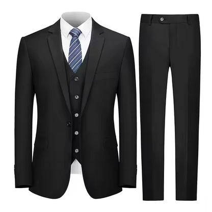 Men’s 3-Piece Suit – Premium Cotton Blend – One-Button Jacket Formal Wear