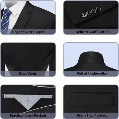 Men’s 3-Piece Suit – Premium Cotton Blend – One-Button Jacket Formal Wear