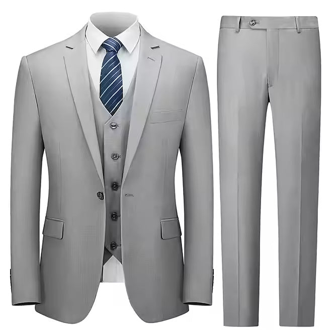 Men’s 3-Piece Suit – Premium Cotton Blend – One-Button Jacket Formal Wear