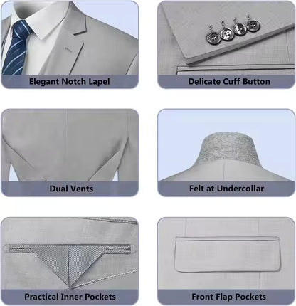 Men’s 3-Piece Suit – Premium Cotton Blend – One-Button Jacket Formal Wear