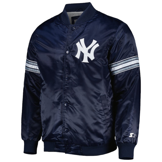 Starter New York Yankees Navy Satin Varsity Jacket Pick and Roll Full Snap Letterman