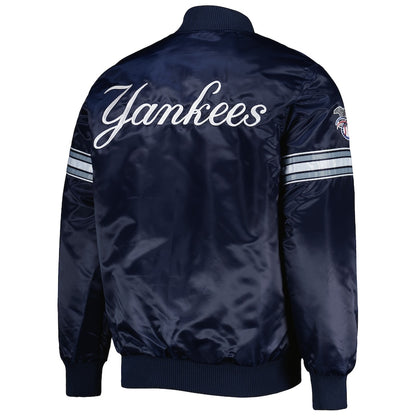 Starter New York Yankees Navy Satin Varsity Jacket Pick and Roll Full Snap Letterman