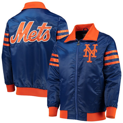 Starter New York Mets Royal Satin Varsity Jacket The Captain II Full Zip Letterman