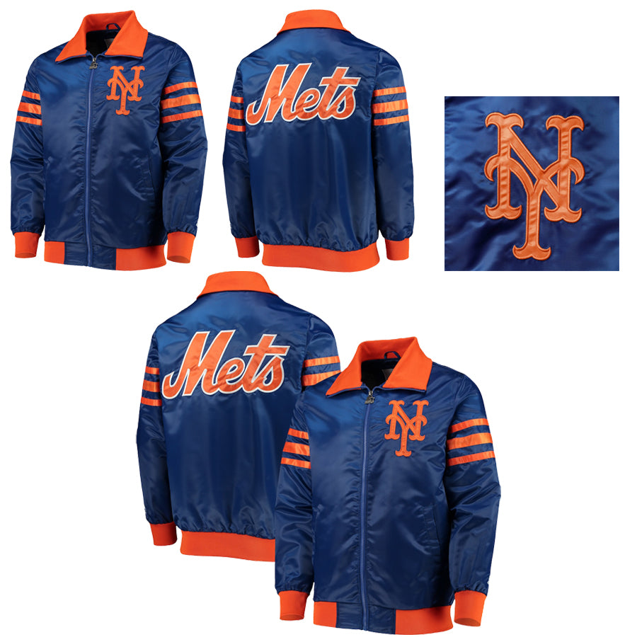 Starter New York Mets Royal Satin Varsity Jacket The Captain II Full Zip Letterman