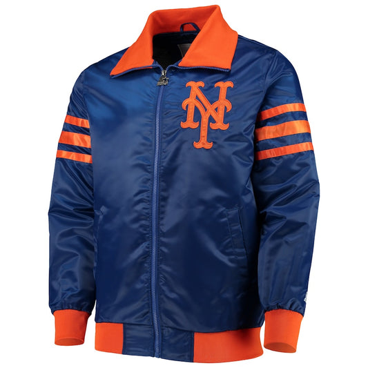 Starter New York Mets Royal Satin Varsity Jacket The Captain II Full Zip Letterman