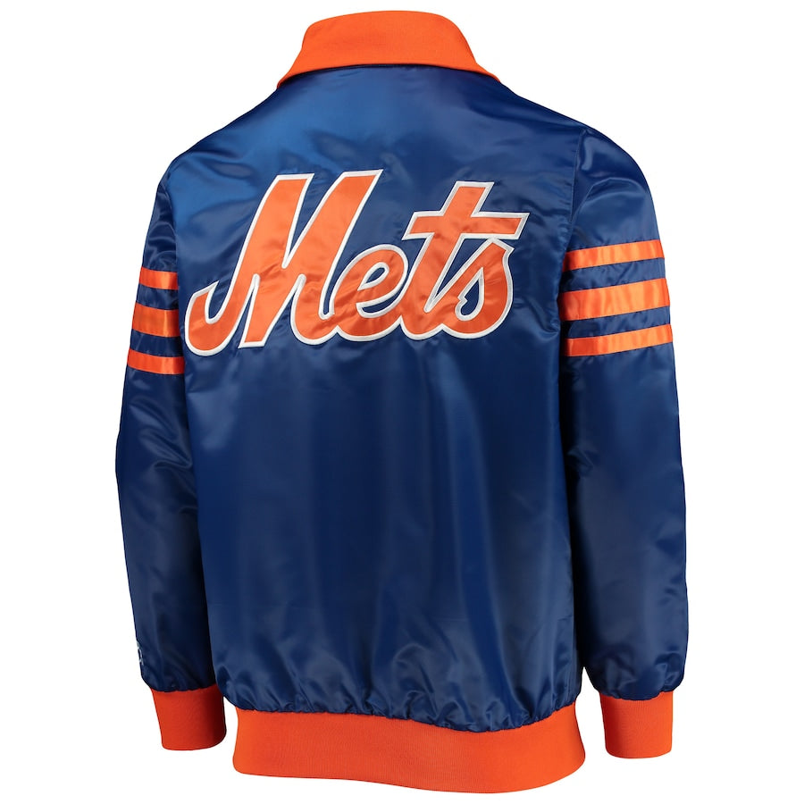 Starter New York Mets Royal Satin Varsity Jacket The Captain II Full Zip Letterman