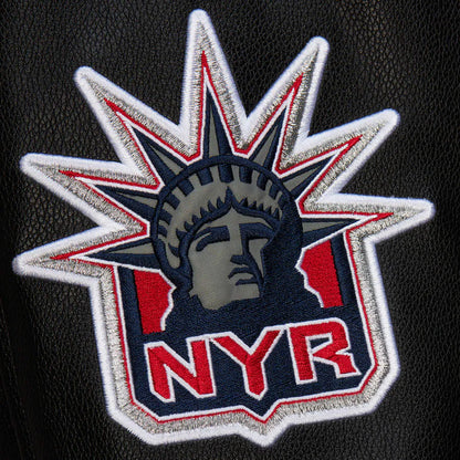 New York Rangers Varsity Jacket Black Wool Leather Bomber Full Snap Letterman