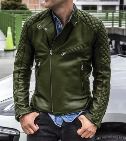 Cafe Racer Style Men's Leather Jacket Sheep Skin Black Biker Jacket