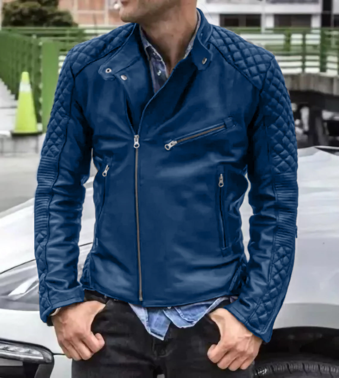 Cafe Racer Style Men's Leather Jacket Sheep Skin Black Biker Jacket