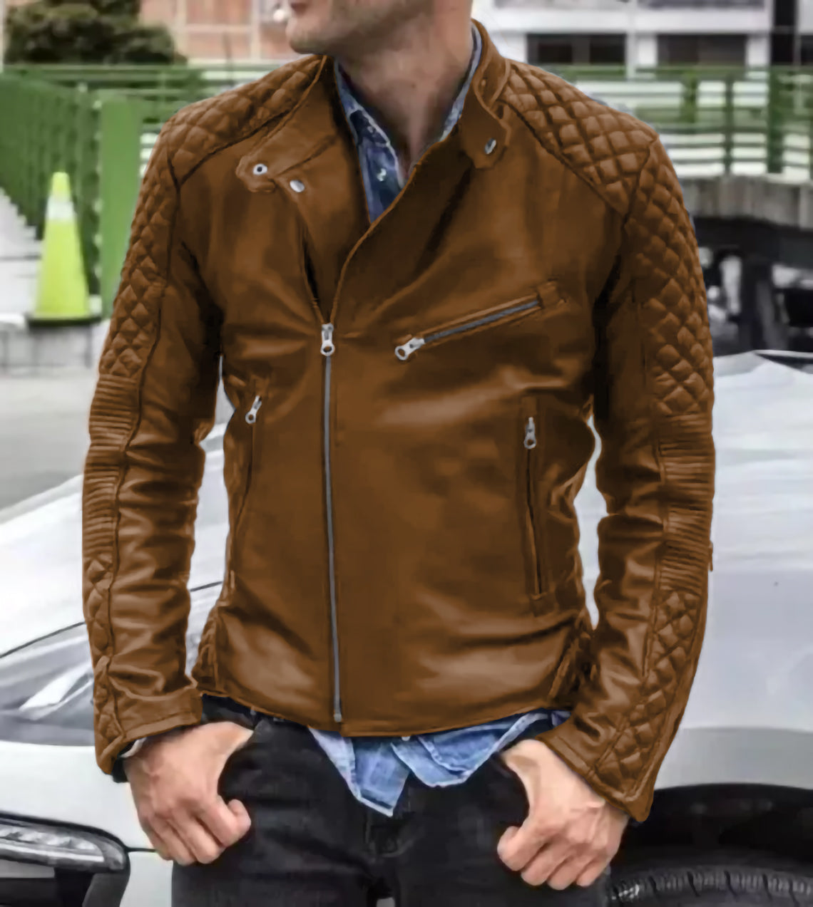 Cafe Racer Style Men's Leather Jacket Sheep Skin Black Biker Jacket