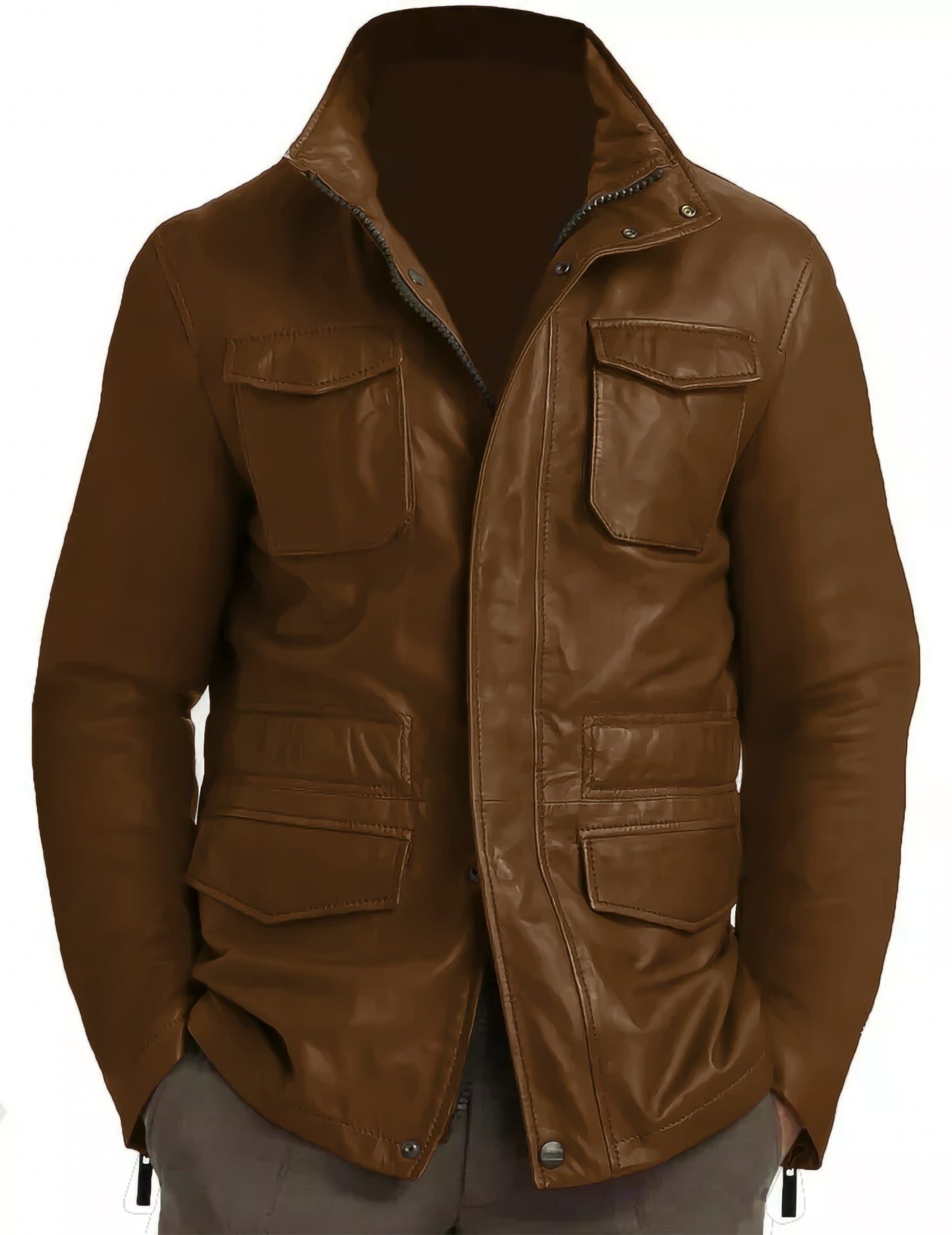 Genuine Lambskin Leather Real Leather Jacket Field Brown Leather Jacket Coat