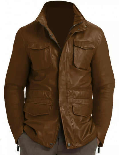 Genuine Lambskin Leather Real Leather Jacket Field Brown Leather Jacket Coat