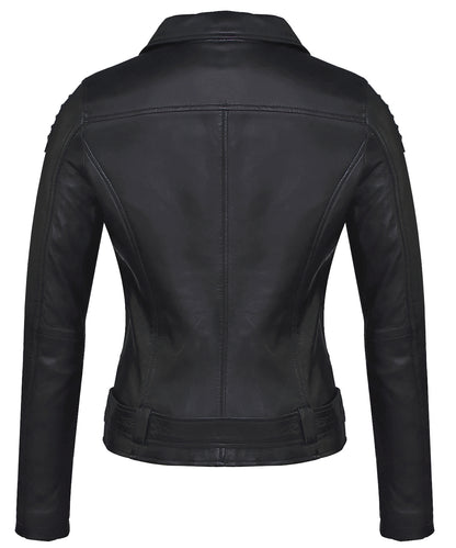 Women's Black Lambskin Biker Jacket – Studded Detailing