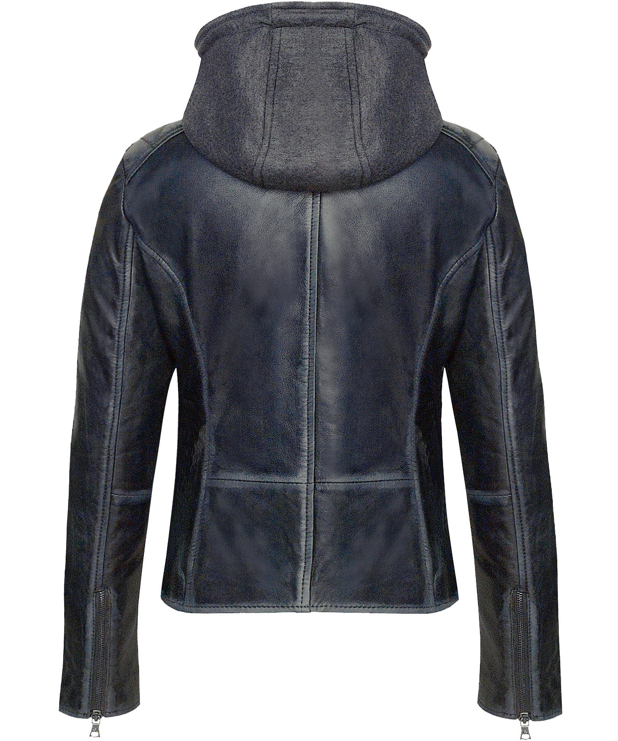 Women's Black Lambskin Jacket with Removable Grey Fleece Hoodie – Moto-Inspired,