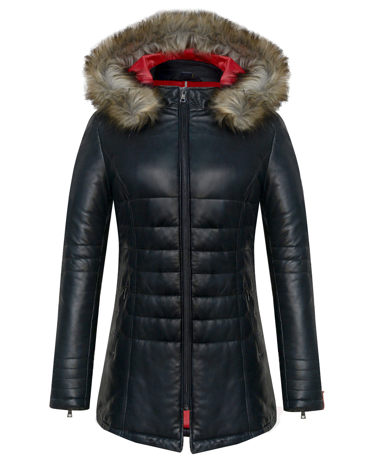 Women's Black Sheepskin Quilted Long Parka Coat