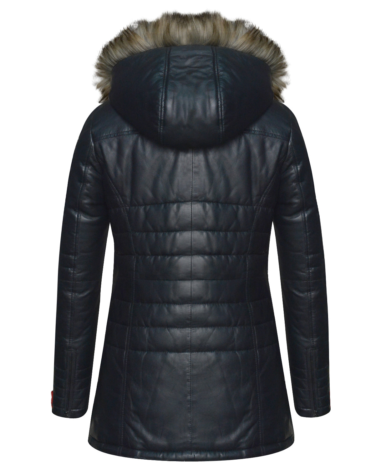 Women's Black Sheepskin Quilted Long Parka Coat
