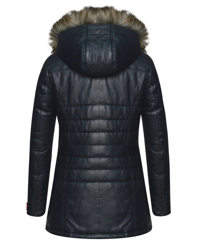 Women's Black Sheepskin Quilted Long Parka Coat