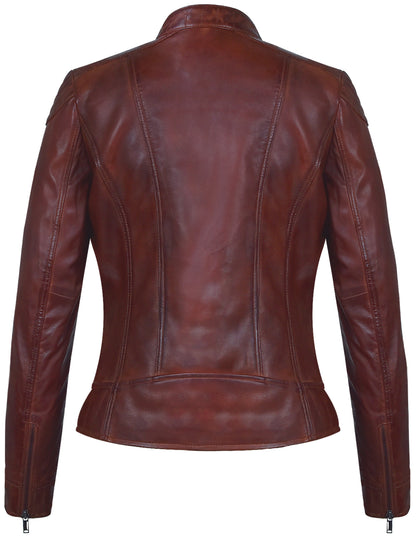 Women's Brown Café Racer Sheepskin Jacket – Antique Finish,