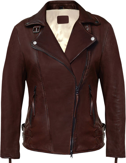 Women's Brown Lambskin Biker Jacket