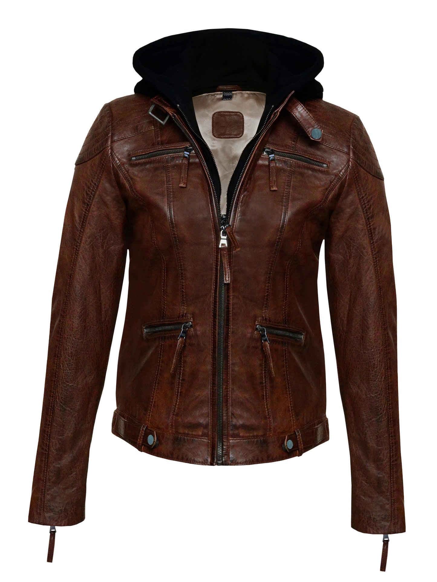 Women's Brown Sheepskin Jacket – Removable Black Fleece Hoodie