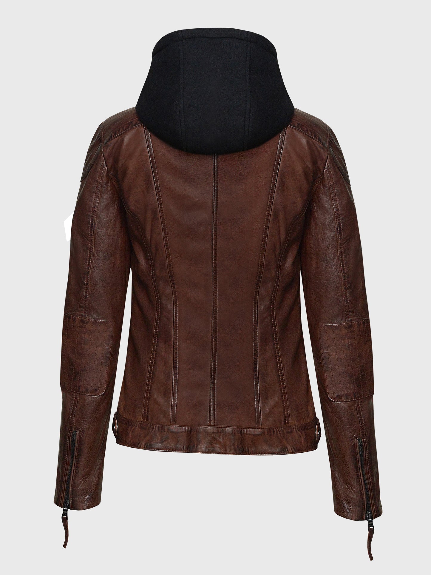 Women's Brown Sheepskin Jacket – Removable Black Fleece Hoodie