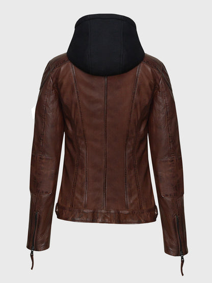 Women's Brown Sheepskin Jacket – Removable Black Fleece Hoodie