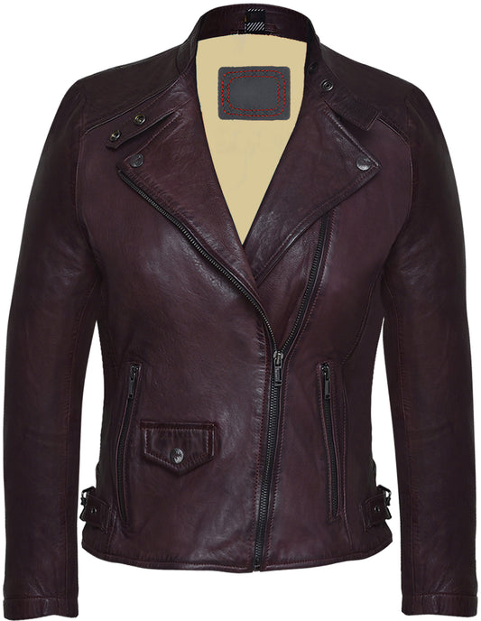 Women's Brownish Purple Lambskin Biker Jacket