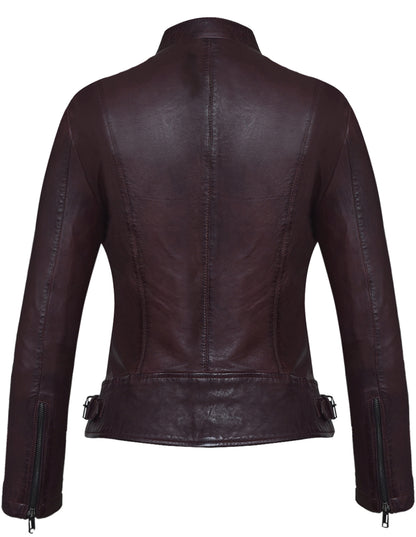 Women's Brownish Purple Lambskin Biker Jacket