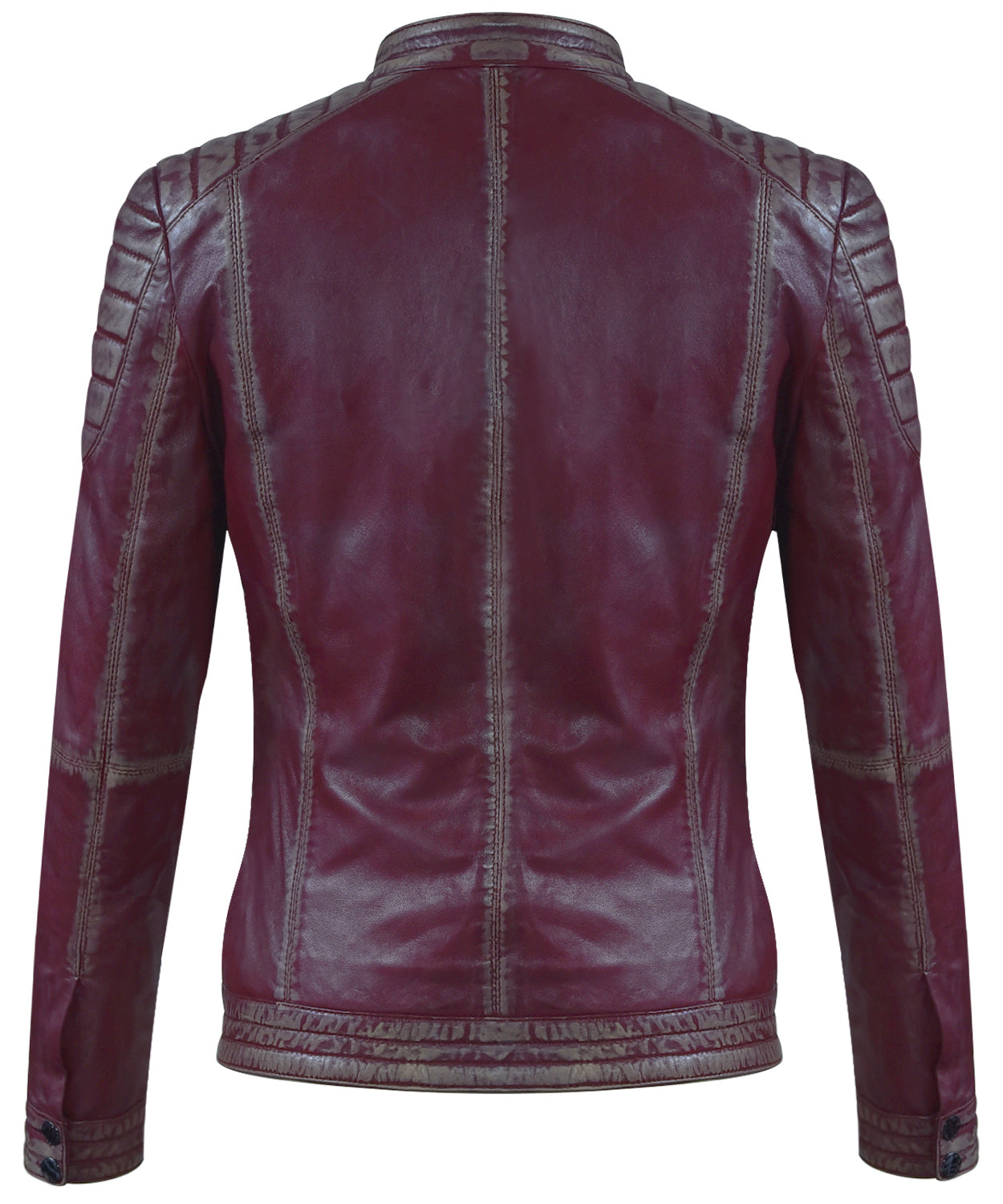 Women's Burgundy Lambskin Café Racer Jacket – Quilted Design