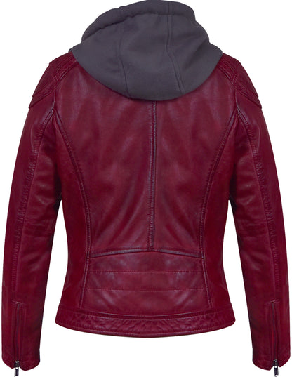 Women's Burgundy Lambskin Jacket – Removable Fleece Hoodie