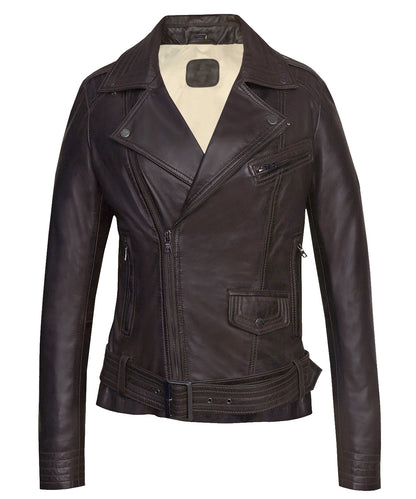 Women's Dark Brown Lambskin Biker Jacket