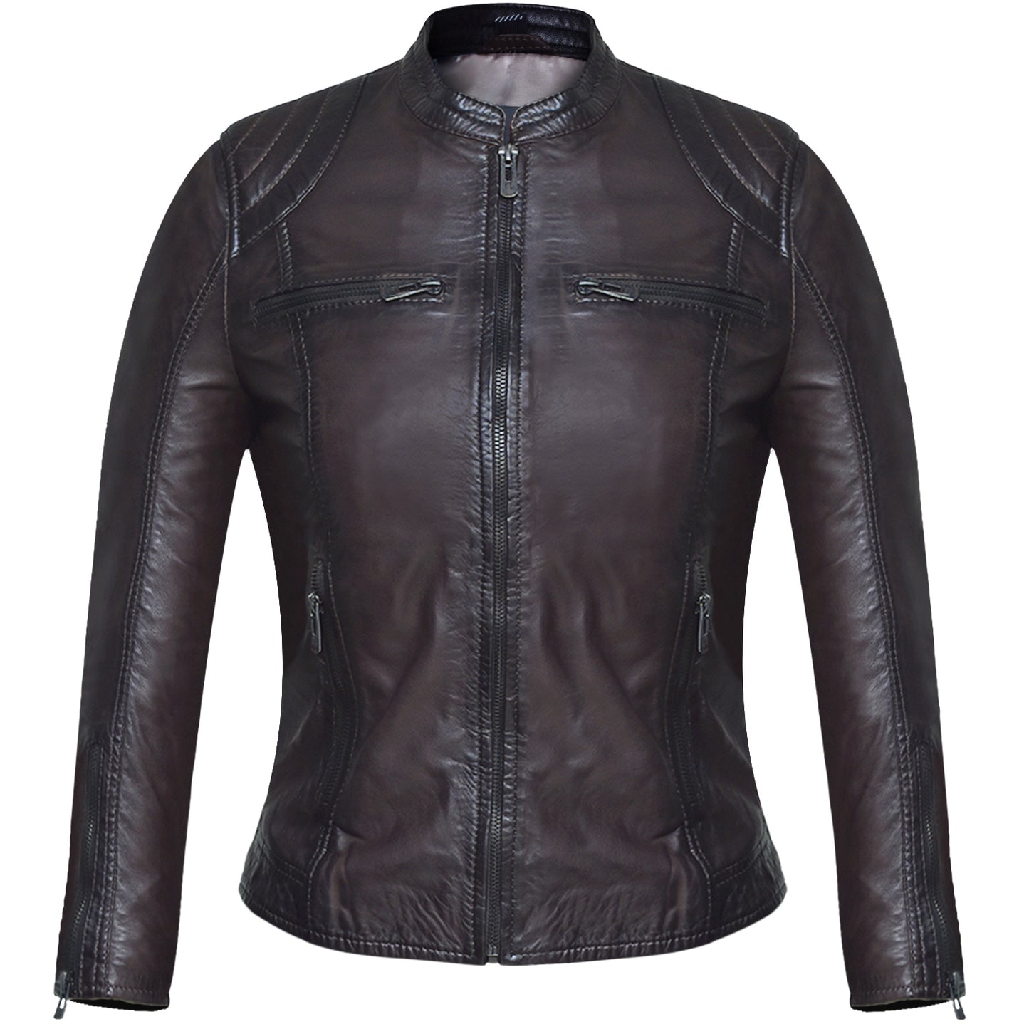 Women's Dark Brown Lambskin Café Racer Jacket