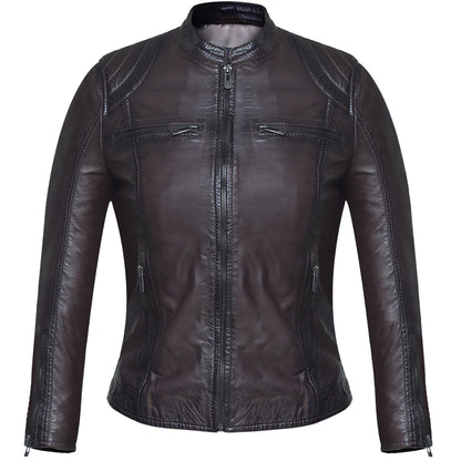 Women's Dark Brown Lambskin Café Racer Jacket