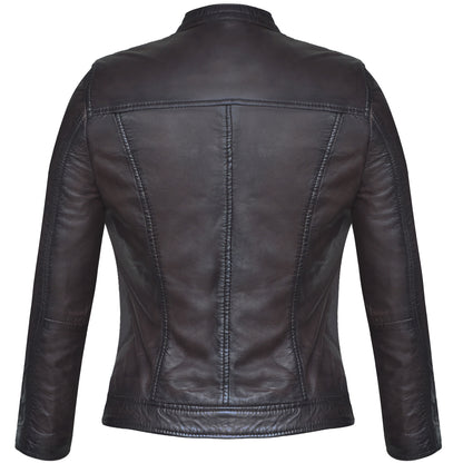 Women's Dark Brown Lambskin Café Racer Jacket
