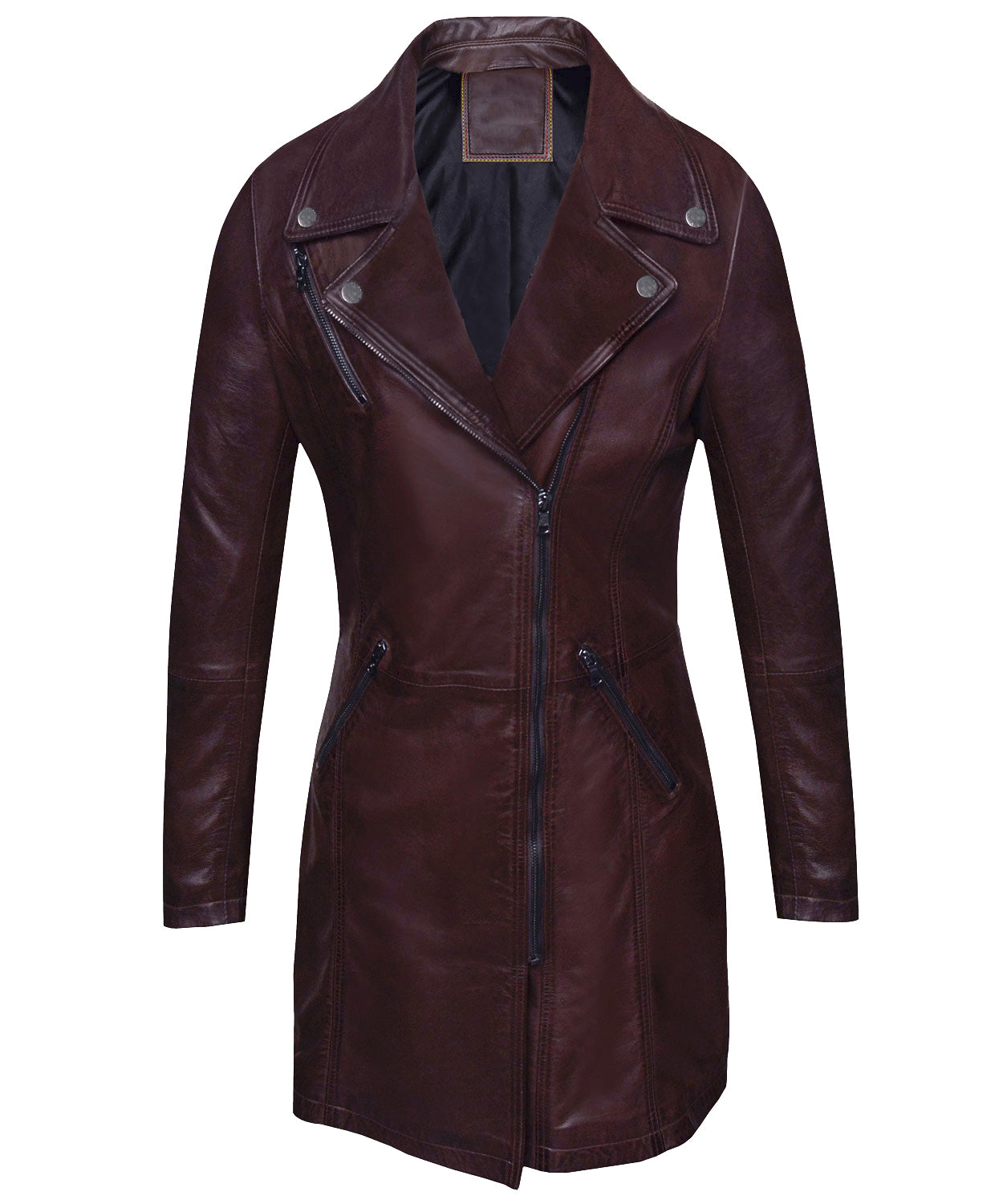 Women's Mid-Length Brown Lambskin Leather Coat