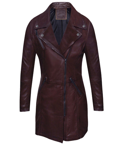 Women's Mid-Length Brown Lambskin Leather Coat