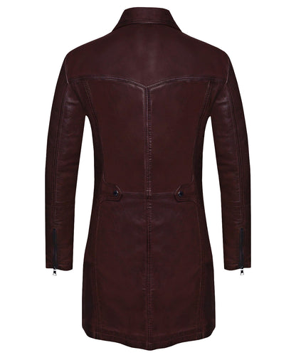 Women's Mid-Length Brown Lambskin Leather Coat
