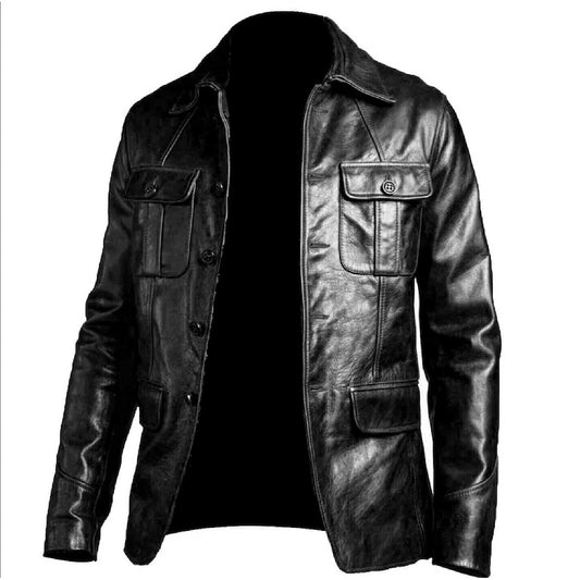 Blazer Coat Biker Black Motorcycle Bomber Men's Vintage Top Real Leather Jacket