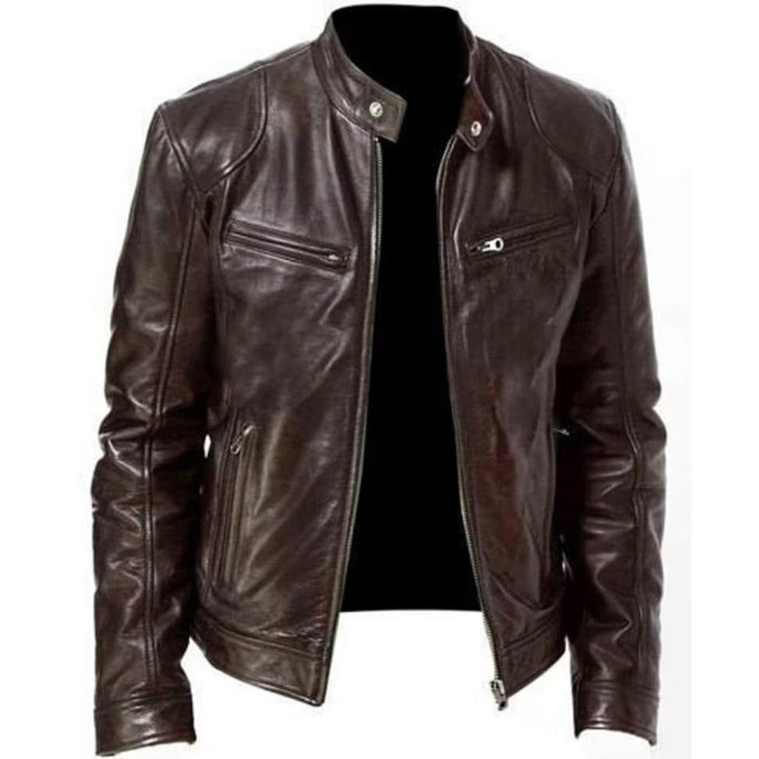 Men's Vintage Avengers Cafe Racer Brown Genuine Leather Slim Fit Real Biker Jacket