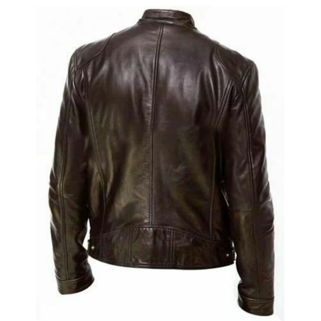 Men's Vintage Avengers Cafe Racer Brown Genuine Leather Slim Fit Real Biker Jacket