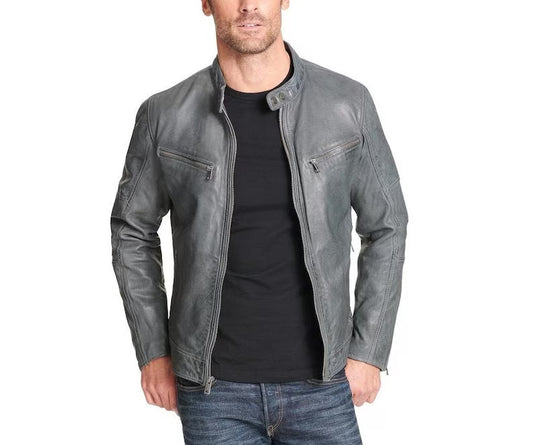 Men's leather jacket Grey