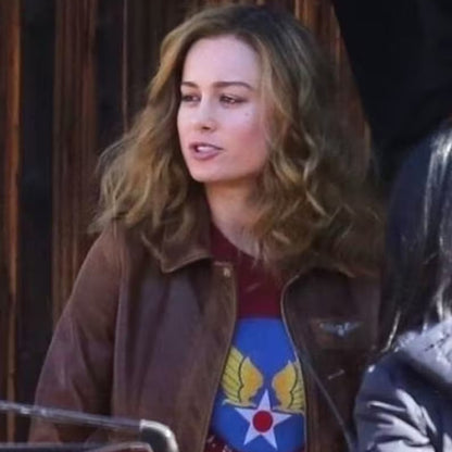 Brie Larson Captain Marvel Carol Danvers Flight Bomber Leather Jacket