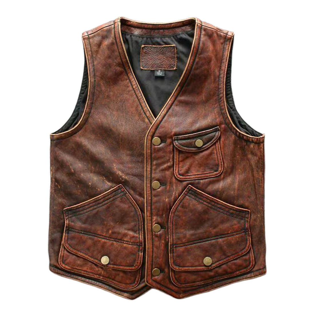 Men's, Women’s Biker Vintage Tan Brown Sheep Leather Motorcycle Vest